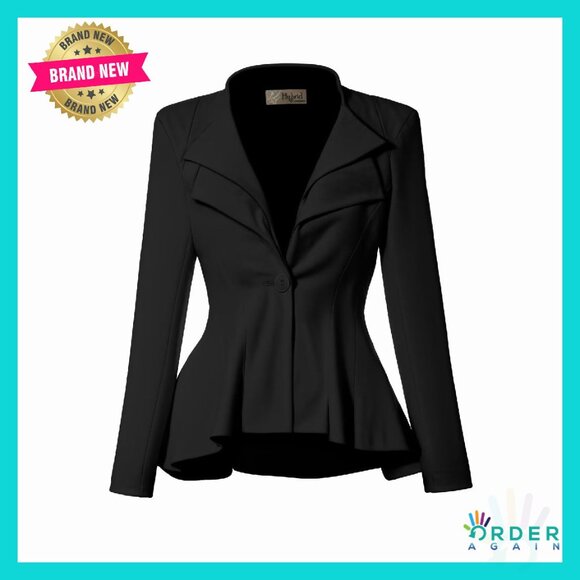 Oversized Peplum Blazer Double Lapel Stretch Comfortable Work Chic Elegant